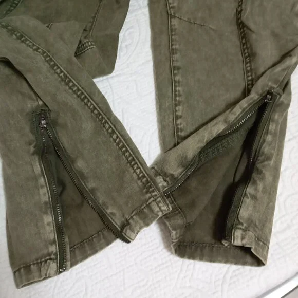 Ecote 100% Cotton Olive Green Cargo Pants With Zippers Size 28 Womens - Picture 8 of 12